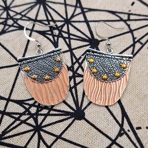 Tricolor tribal earrings copper gold silver mix studded western